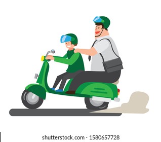 fat man on motorcycle, go to work with online transportation in cartoon illustration  vector