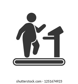 Fat Man on Treadmill Icon on White Background. Vector