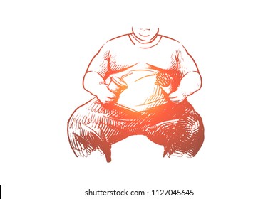 Fat, man, overweight, unhealthy, belly concept. Hand drawn fat man with big belly concept sketch. Isolated vector illustration.