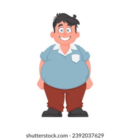 Fat man posing and smiling. Overweight guy is cute, body positivity theme. Cartoon style