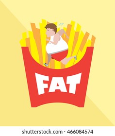 Fat man run on junk food vector illustration