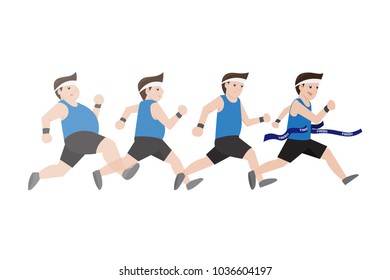 Fat man running 4 step to slim shape, Vector Illustration