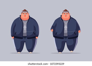 Fat man. Running and activity lifestyle concept. Cartoon vector illustration