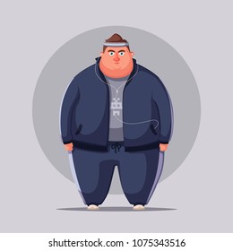 Fat man. Running and activity lifestyle concept. Cartoon vector illustration