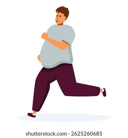 Fat man running to lose weight, isolated on white background