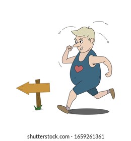 Hombre gordo corriendo con propósito.