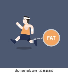 The fat man is running. Vector illustration flat style.
