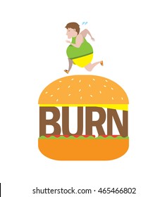Fat man runs on junk food vector illustration