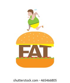 Fat man runs on junk food vector illustration