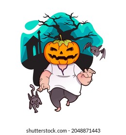 Fat man is scaring on halloween. Illustration vector figure