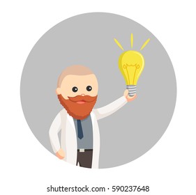 fat man scientist with bulb idea in circle background