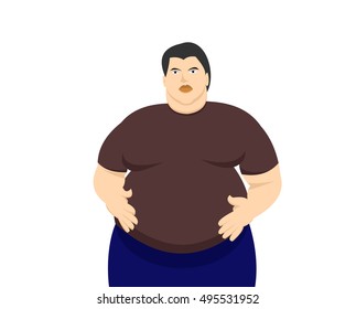 fat man sitting with his hands on a big belly
