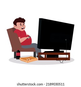 Fat Man Sitting On Sofa Watching Stock Vector (Royalty Free) 2189030511 ...