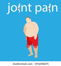 
fat man with sore knees. obesity and overweight. joint pain. stock vector illustration.