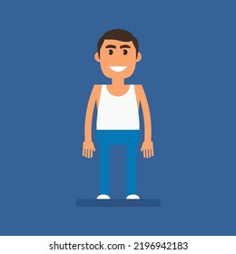 Fat man standing and smiling. Flat people. Vector Illustration