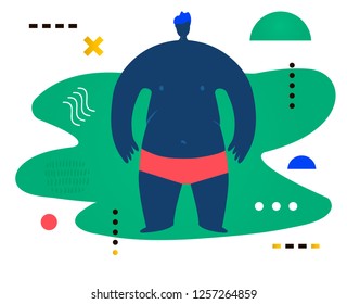Fat man standing and watching forward. Creative vector illustration made in abstract composition