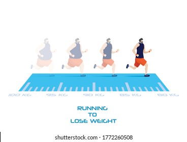 fat man start to run for loss weight, running for health and burn fat.
changing process of body after exercise. vector illustration.