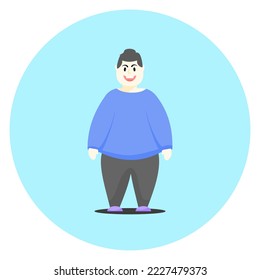 The fat man stood straight and was smiling happily.