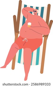 Fat man sunbathing in lounger