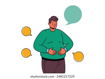 fat man think to how to lose weight. Hand drawn style vector design illustrations.
