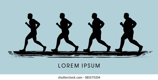 Fat man turning into Thin graphic vector.