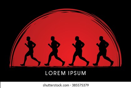 Fat man turning into Thin designed on sunset background graphic vector.