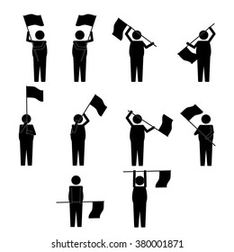 Fat Man with various moves & gesture waving flag info graphic icon vector sign symbol pictogram