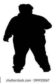 Fat Man Vector Silhouette Isolated On White Background.