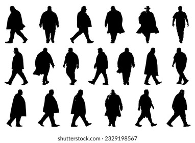 fat man walking silhouette set