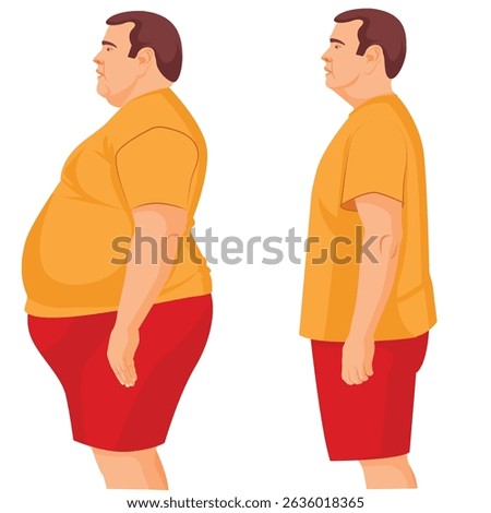 Fat man weight transformation, before and after weight loss illustration