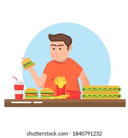 Fat man who likes to eat fast food