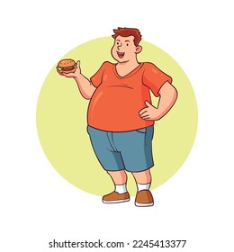 a fat man will eat the burger in his hand.