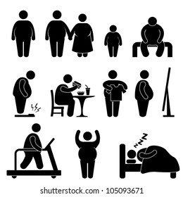 Fat Man Woman Kid Child Couple Obesity Overweight Icon Symbol Sign Pictogram