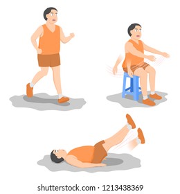A fat man work out with 3 poses (Vector). 