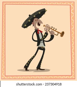 Fat Mariachi with a cornet, vector