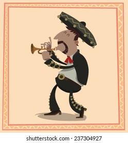 Fat Mariachi with a cornet, vector