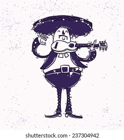 Fat Mariachi with a guitar, drawing, vector