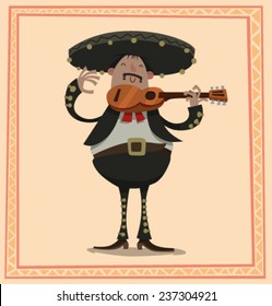 Fat Mariachi with a guitar, vector