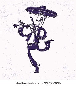 Fat Mariachi with a violin, drawing, vector