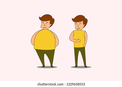 Fat men who change themselves into healthy men.Concept flat style vector medical illustration. EPS10