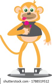 
a fat monkey is very happy with the ice cream seen on his face so enjoyed the ice cream