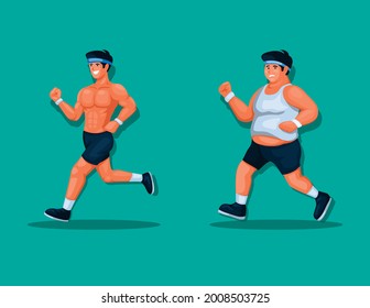 fat and muscle man running, jogging exercise for healthy lifestyle illustration vector
