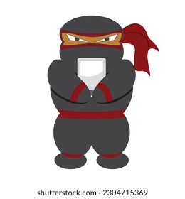 fat ninja holding phone cartoon character