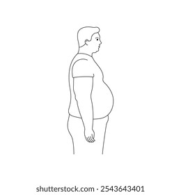 Fat obese body of man. Figure obese. Risk diabetes with big belly. Weight loss with diet and sports, fitness. Vector outline illustration