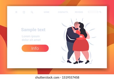 Fat Obese Couple Dancing Together Overweight Man Woman Embracing Weight Loss Obesity Concept Flat Full Length Horizontal Copy Space