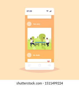 fat obese couple playing ping pong table tennis overweight man woman having fun outdoor in public park weight loss concept smartphone screen online mobile app flat full length