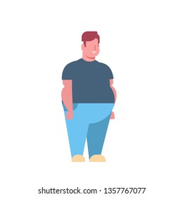 fat obese man standing pose over size guy obesity concept overweight male cartoon character full length white background