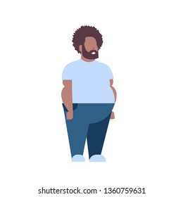 fat obese man standing pose over size african american guy obesity concept overweight male cartoon character full length white background