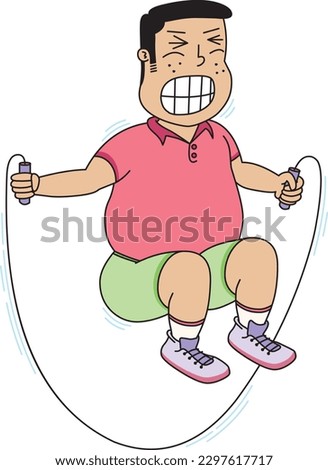 Fat obesity man doing rope exercise