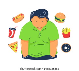 Fat Obesity Man Fast Food Products Stock Vector (Royalty Free ...